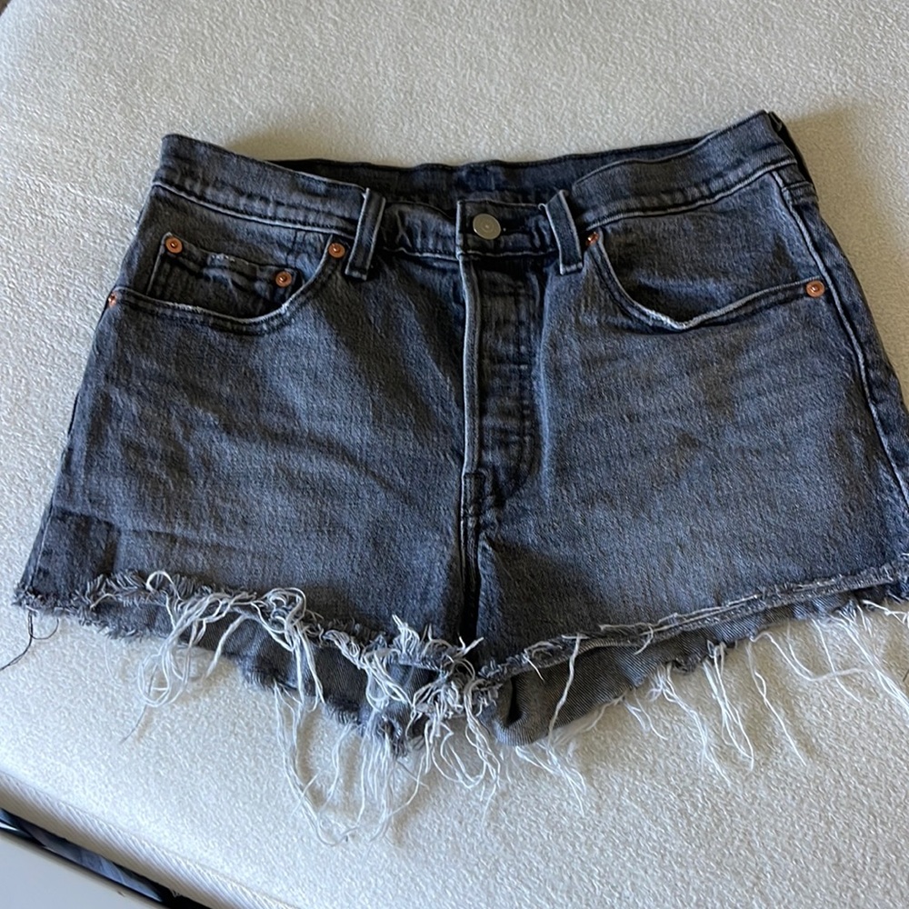 Levi's Black/Charcoal Distressed Denim Cutoff Shorts